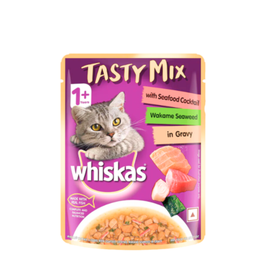 Whiskas Tasty Mix With Sea food Cocktail Wakame Seaweed in Gravy For Adult Cats, 70g