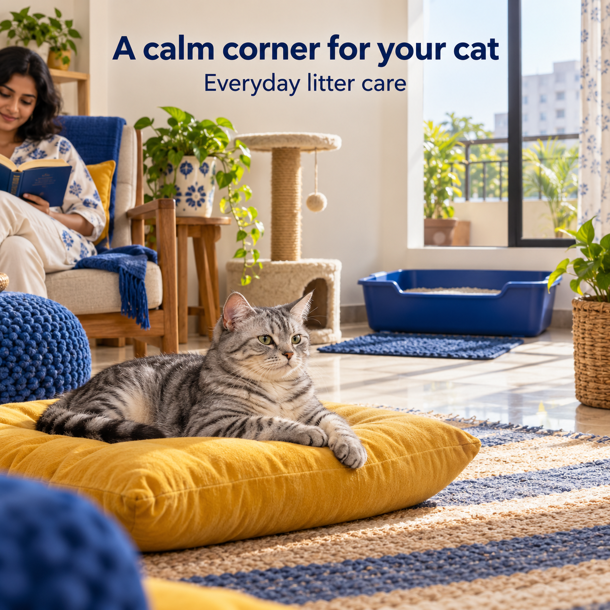 Drools Lavender Scented Clumping Cat Litter – 5 kg 5 Drools lavender cat litter – calm cat corner lifestyle illustration