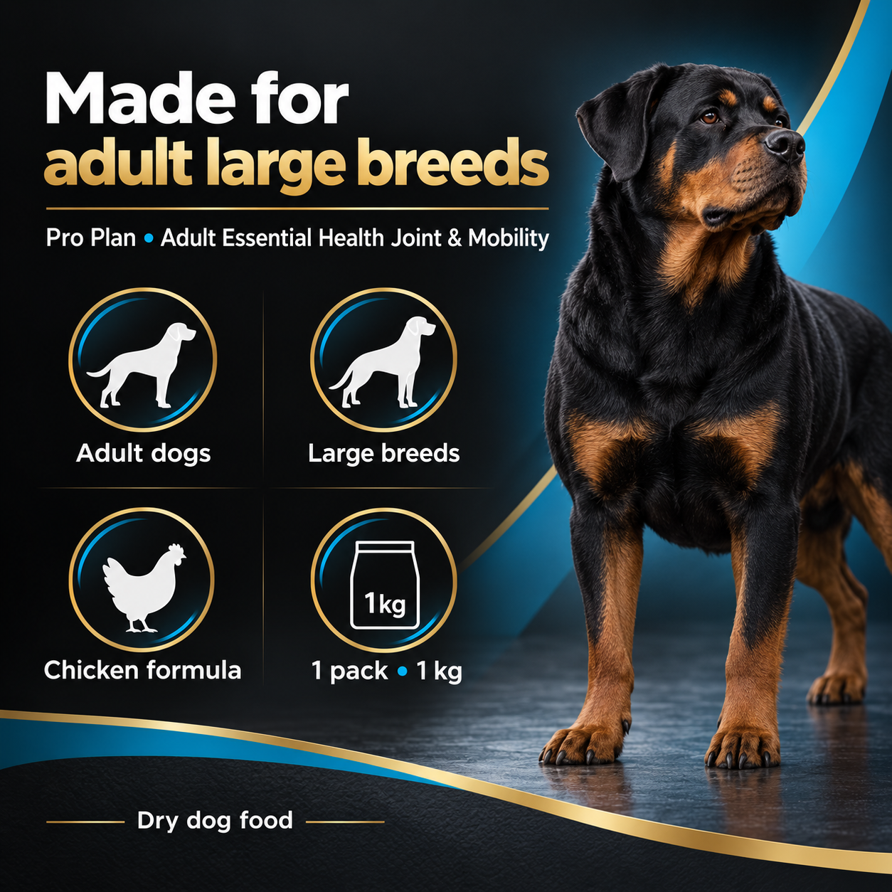 Purina Pro Plan Adult Essential Health Large Breed Dry Dog Food, Chicken, 1kg 2 Purina Pro Plan Adult Large Breed Chicken 1kg highlights: adult large breeds and dry food; illustrative dog