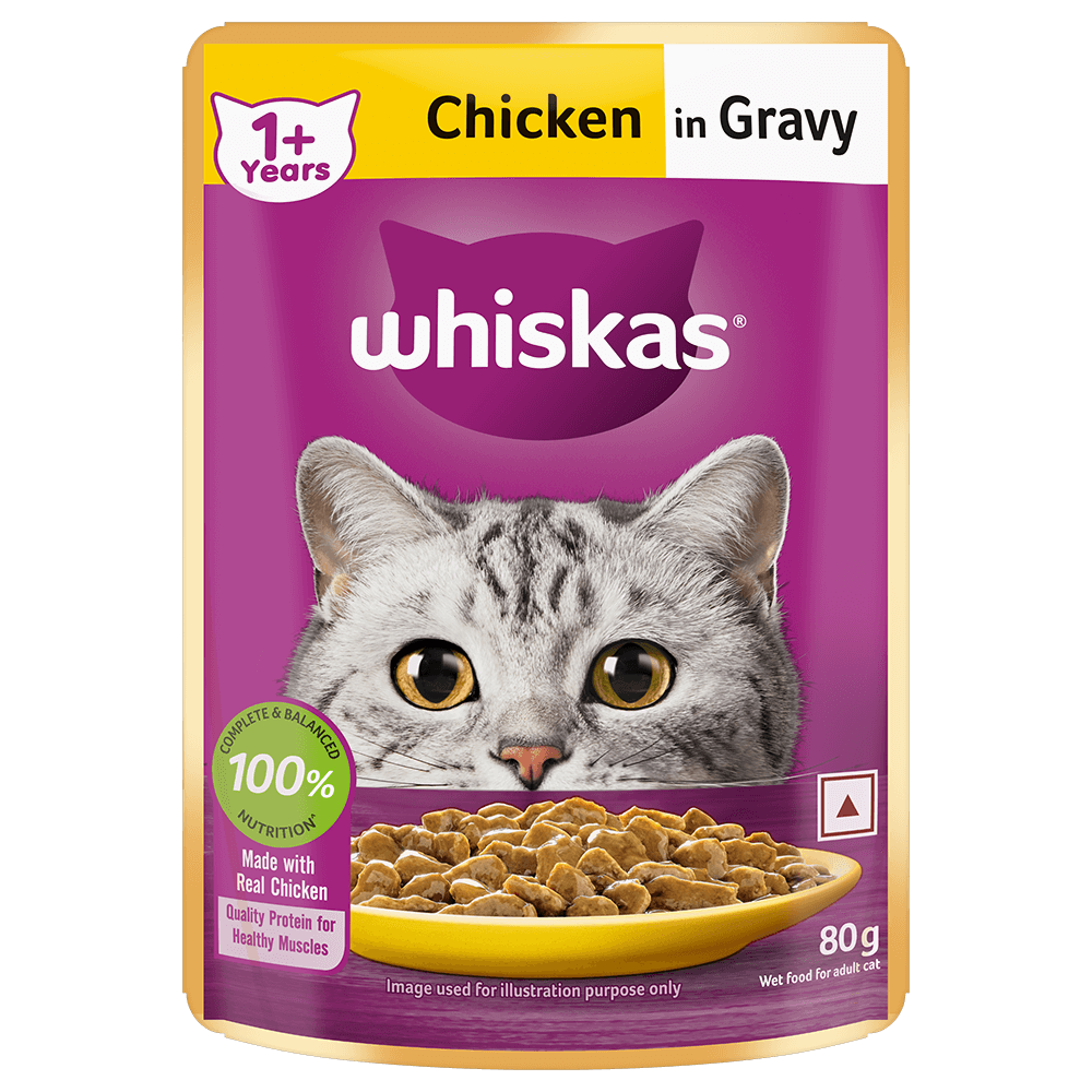 Whiskas Adult Chicken in Gravy Wet Cat Food, 80 g – one pouch