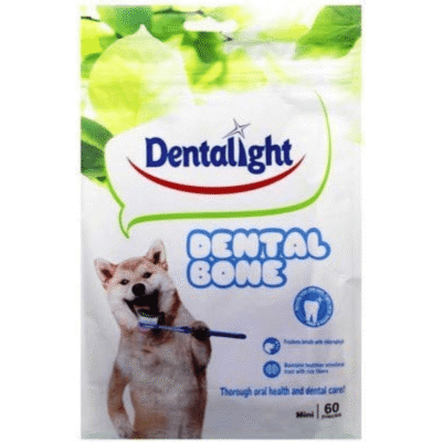 Gnawlers Dentalight Dental Bone Mini single pouch containing 60 dog chews