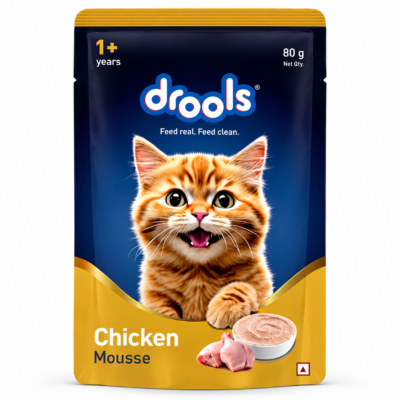 One Drools Chicken Mousse Adult Wet Cat Food 80 g pouch in navy and gold packaging, for cats 1+ years