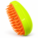 PupNosh spray grooming brush – reference-based lime-green oval brush with orange bristles on white background